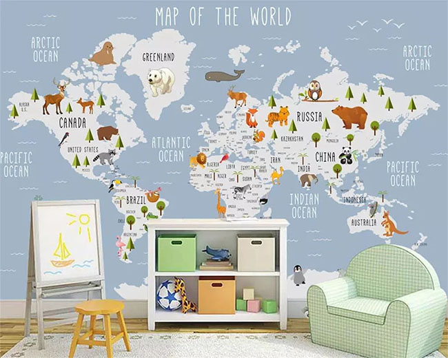 Фотообої карта світу в дитячу кімнату фото