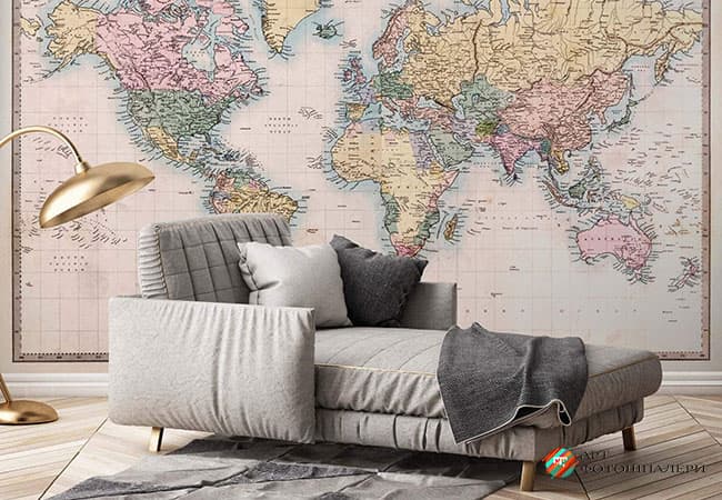 Фотообої карта світу бумажні в інтер'єрі фото