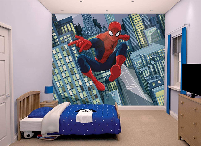 Фотообои с человеком-пауком на стене фото